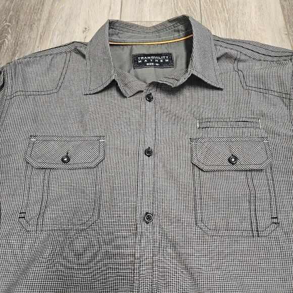 Tranquility Mayhem Button Down Long Sleeve Shirt Grey Gingham Men's Medium - Picture 4 of 8